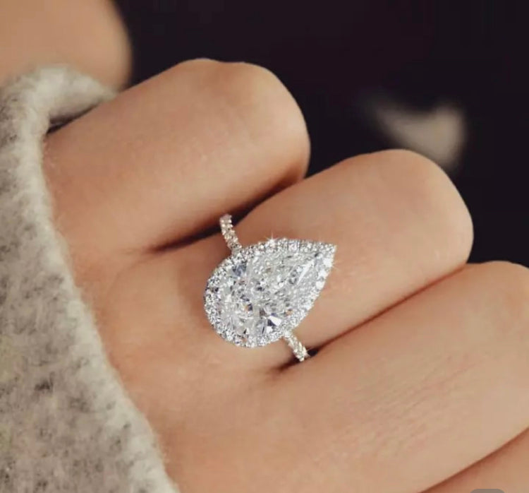 Pear Halo Diamond Ring