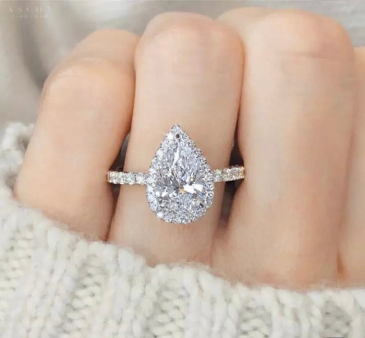 Pear Halo Diamond Ring